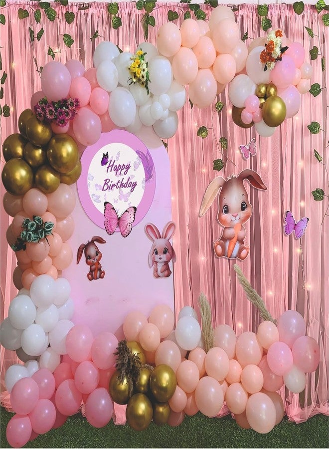 YOURS DECOR مجموعة زينة بالونات حفلات أعياد الميلاد من يورز ديكور، بتصميم أرنب وفراشة، باللونين الوردي والذهبي، 67 قطعة - Image 1